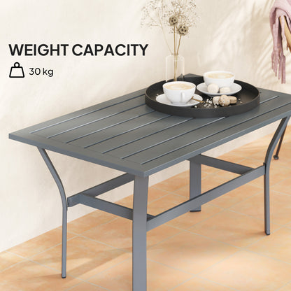 Outsunny Metal Garden Coffee Table with Slatted Tabletop, Dark Grey
