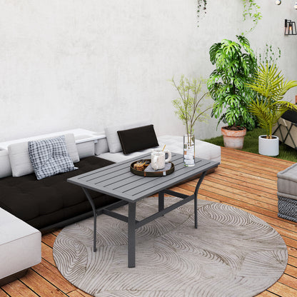 Outsunny Metal Garden Coffee Table with Slatted Tabletop, Dark Grey