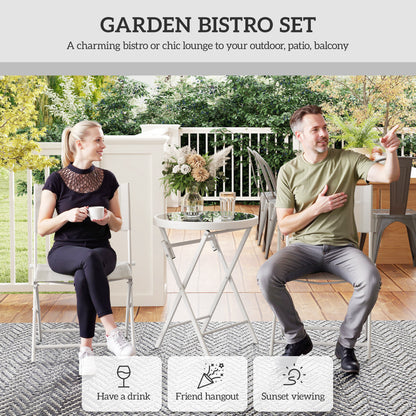 Outsunny 3 Pieces Outdoor Bistro Set, Glass Top Table and Chairs, White