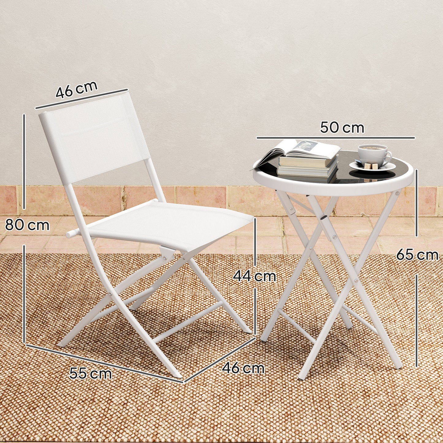 Outsunny 3 Pieces Outdoor Bistro Set, Glass Top Table and Chairs, White
