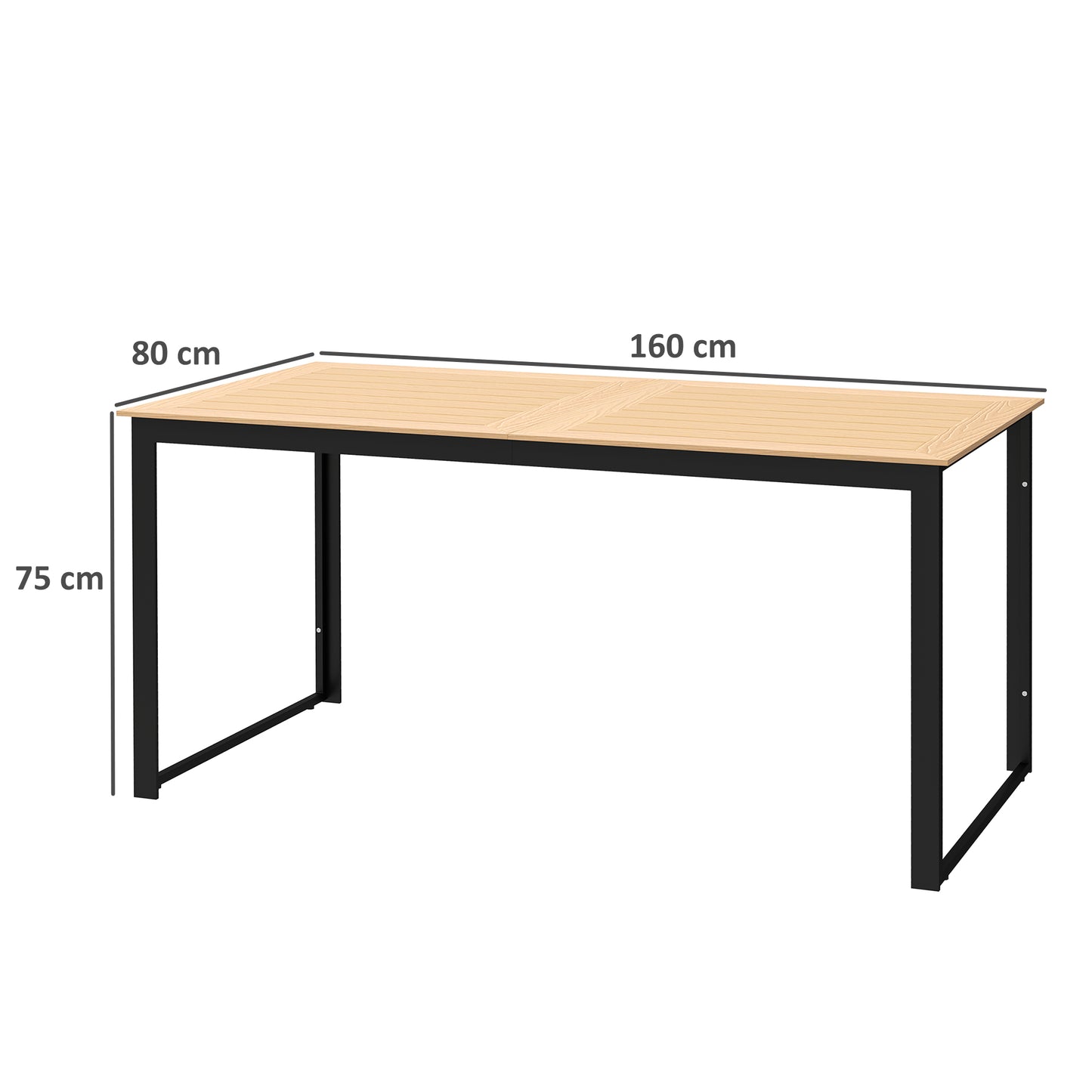 Outsunny Garden Table for 6 People with Slatted Table Top, Metal Frame, Teak