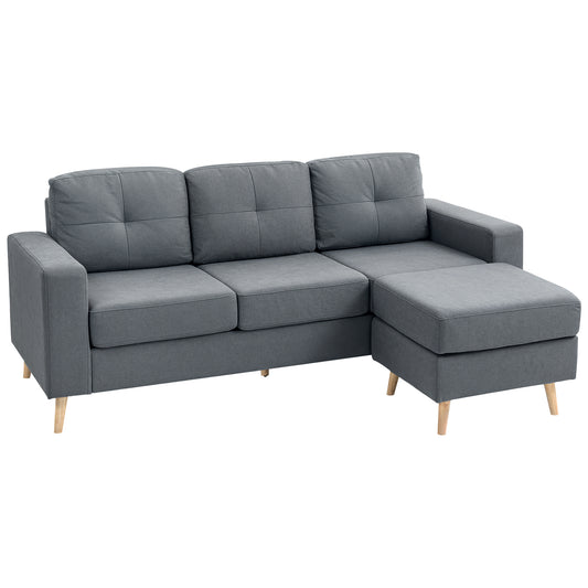 HOMCOM 3-Seater L-Shaped Linen Sofa with Sponge Seat Back Cushions, Dark Grey