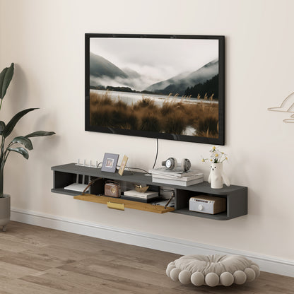 HOMCOM 140 cm Floating TV Unit with Storage Entertainment Media Console Grey