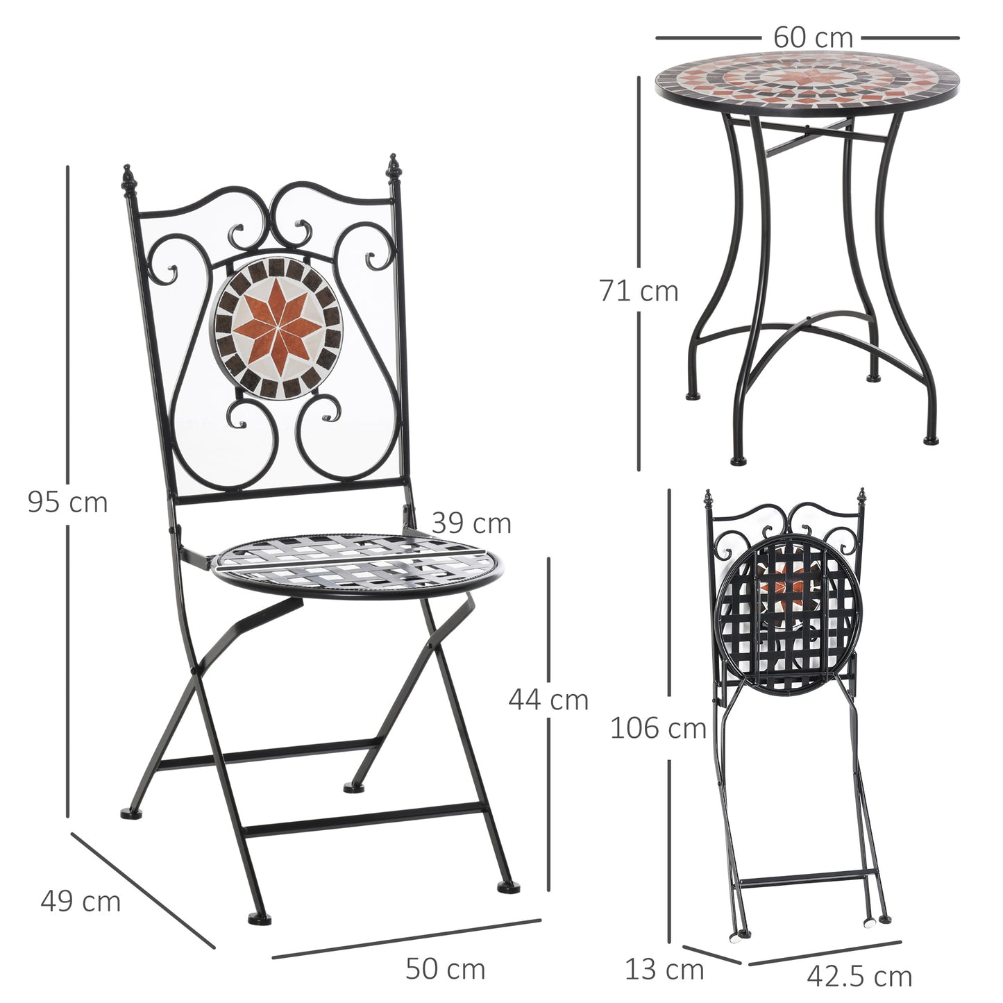 Elegant 3-Piece Bistro Set with Mosaic Design for Outdoor Spaces