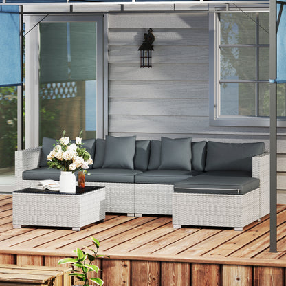 Outsunny 6 Pieces Rattan Furniture Set Garden Sofa Set Mixed Grey