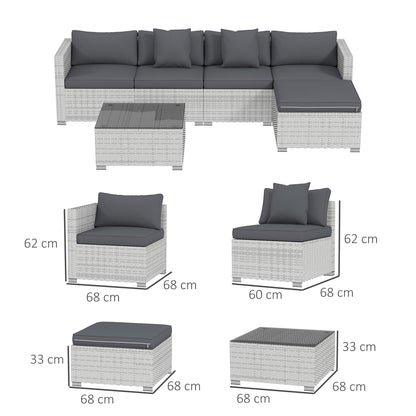Outsunny 6 Pieces Rattan Furniture Set Garden Sofa Set Mixed Grey