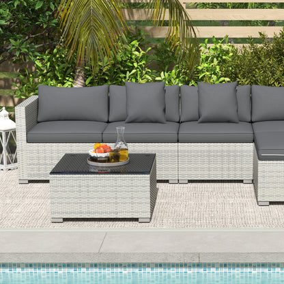 Outsunny 6 Pieces Rattan Furniture Set Garden Sofa Set Mixed Grey