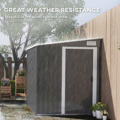 Outsunny 7 x 5FT Garden Shed w/ Foundation Lean to Metal Tool Shed Dark Grey