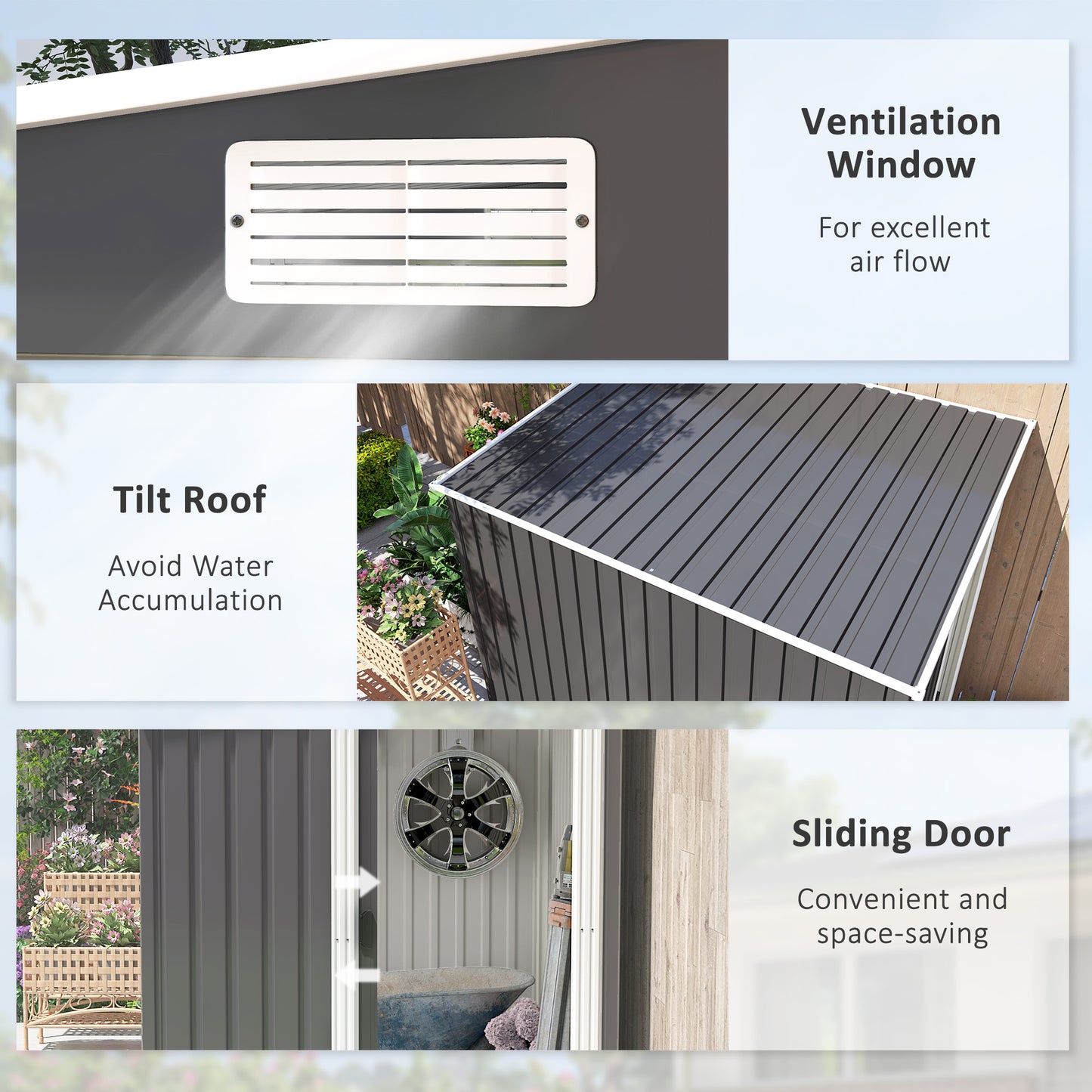 Outsunny 7 x 5FT Garden Shed w/ Foundation Lean to Metal Tool Shed Dark Grey