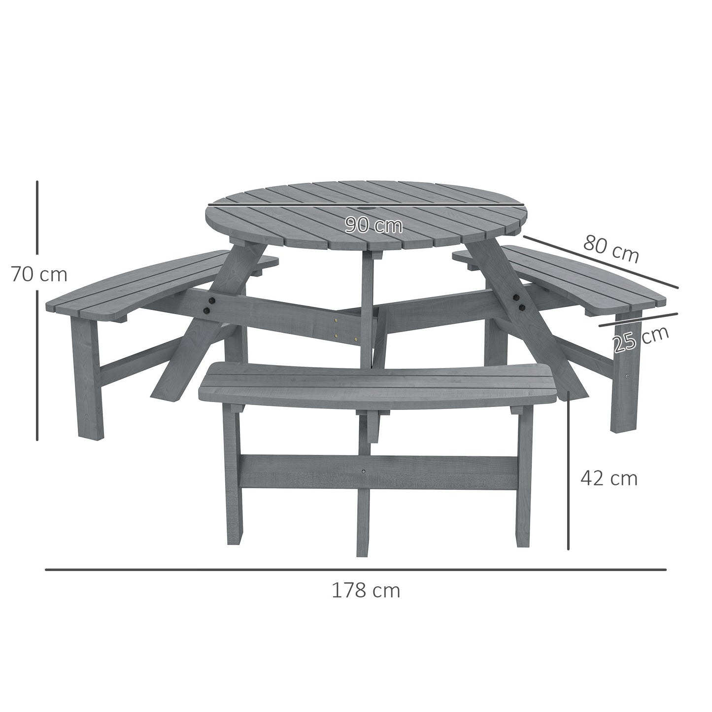 Outsunny 6 Person Fir Wood Table Bench Set Outdoor Garden Patio, Grey