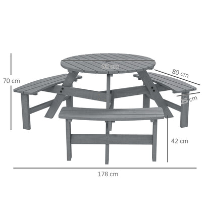 Outsunny 6 Person Fir Wood Table Bench Set Outdoor Garden Patio, Grey