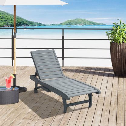 Outsunny Wooden Sun Lounger Outdoor Patio Sun Bed w/ Pull-out Table Grey