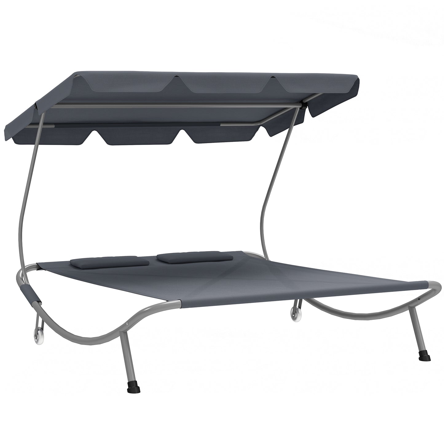 Outsunny Garden Double Hammock Sun Lounger Day Bed Canopy w/ 2 Pillows