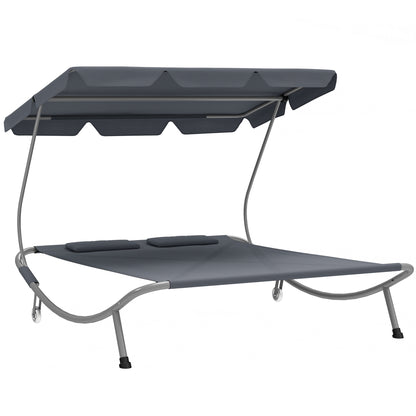 Outsunny Garden Double Hammock Sun Lounger Day Bed Canopy w/ 2 Pillows
