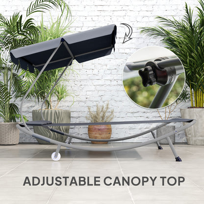 Outsunny Garden Double Hammock Sun Lounger Day Bed Canopy w/ 2 Pillows