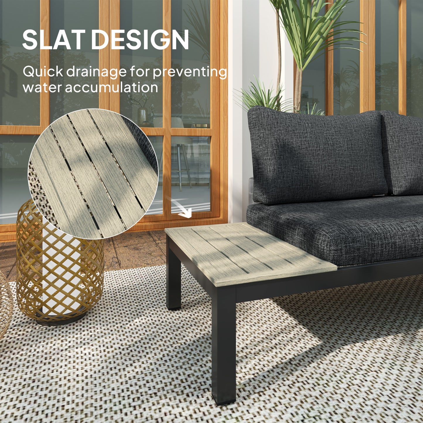 Outsunny 3pcs Garden Sectional Sofa Side Table Furniture Set w/ Cushion