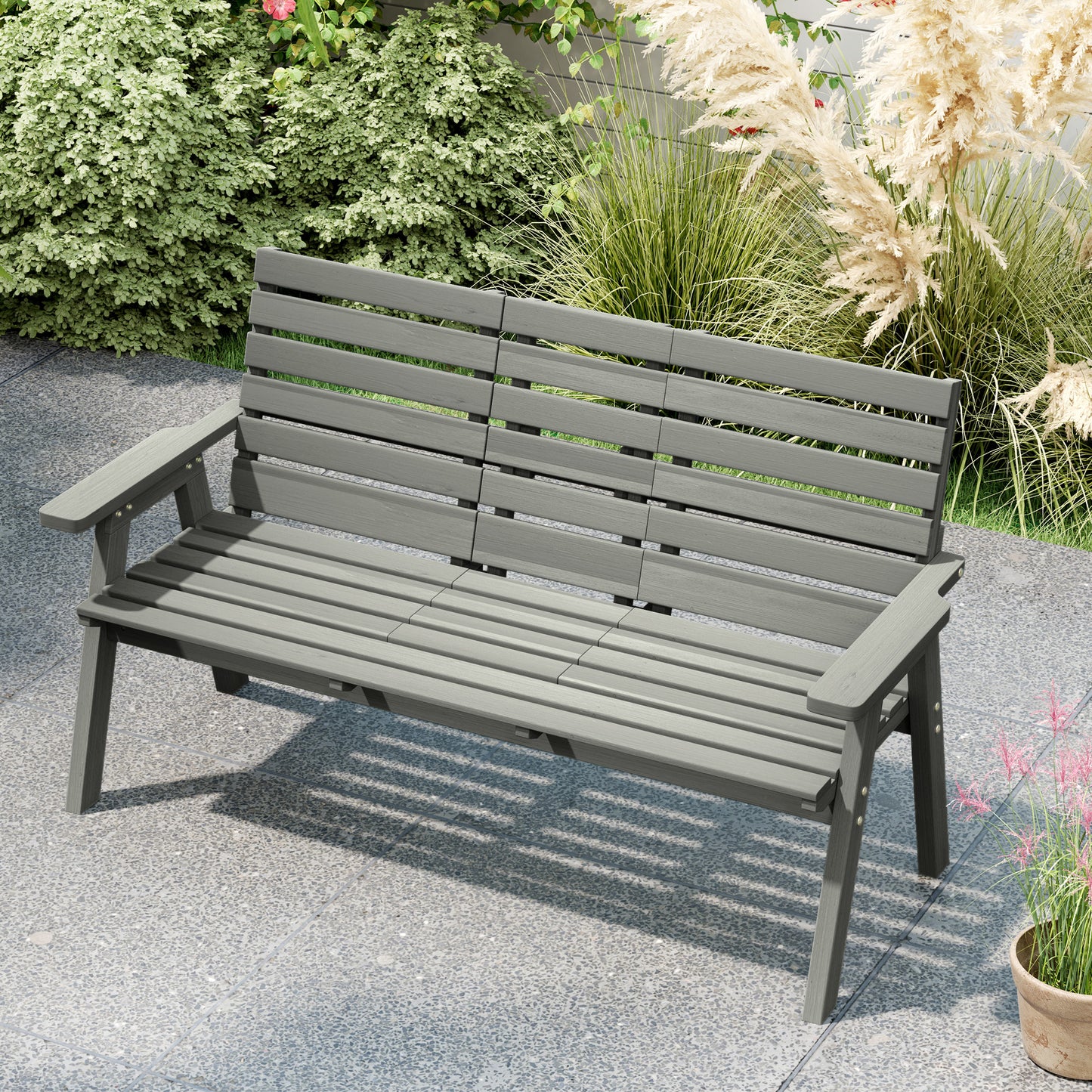 Outsunny Convertable 3-Seater Wood Bench Table Garden w/ Armrests Grey