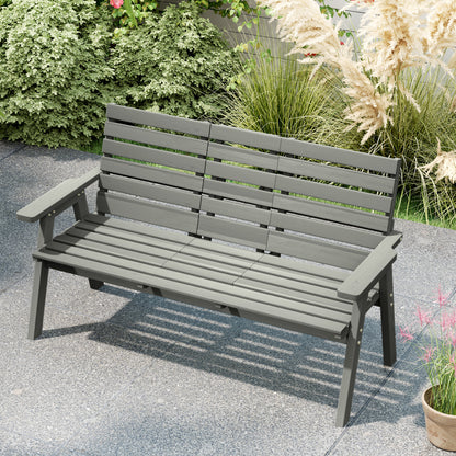 Outsunny Convertable 3-Seater Wood Bench Table Garden w/ Armrests Grey