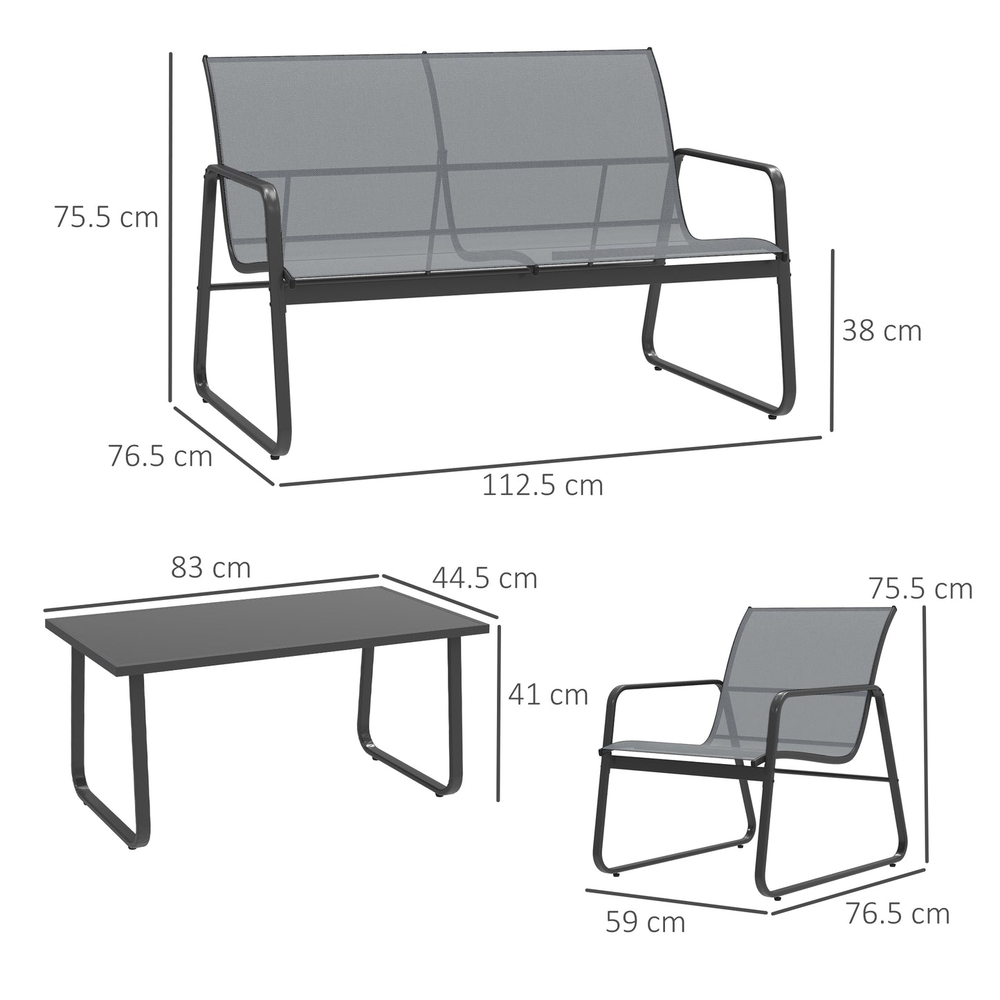 Outsunny 4 Piece Garden Furniture Set Patio Sofa Set w/ Chairs, Glass Top Table