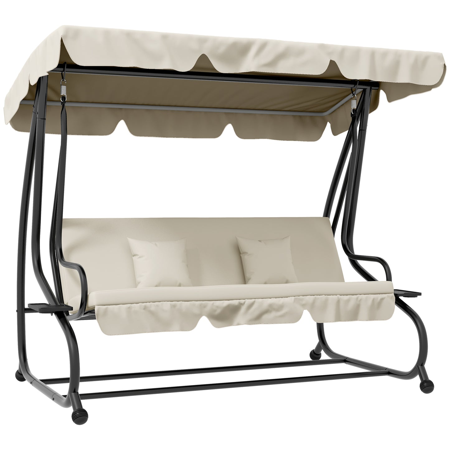 Outsunny 2-in-1 Garden Swing Chair for 3 Person w/ Adjustable Canopy, Cream