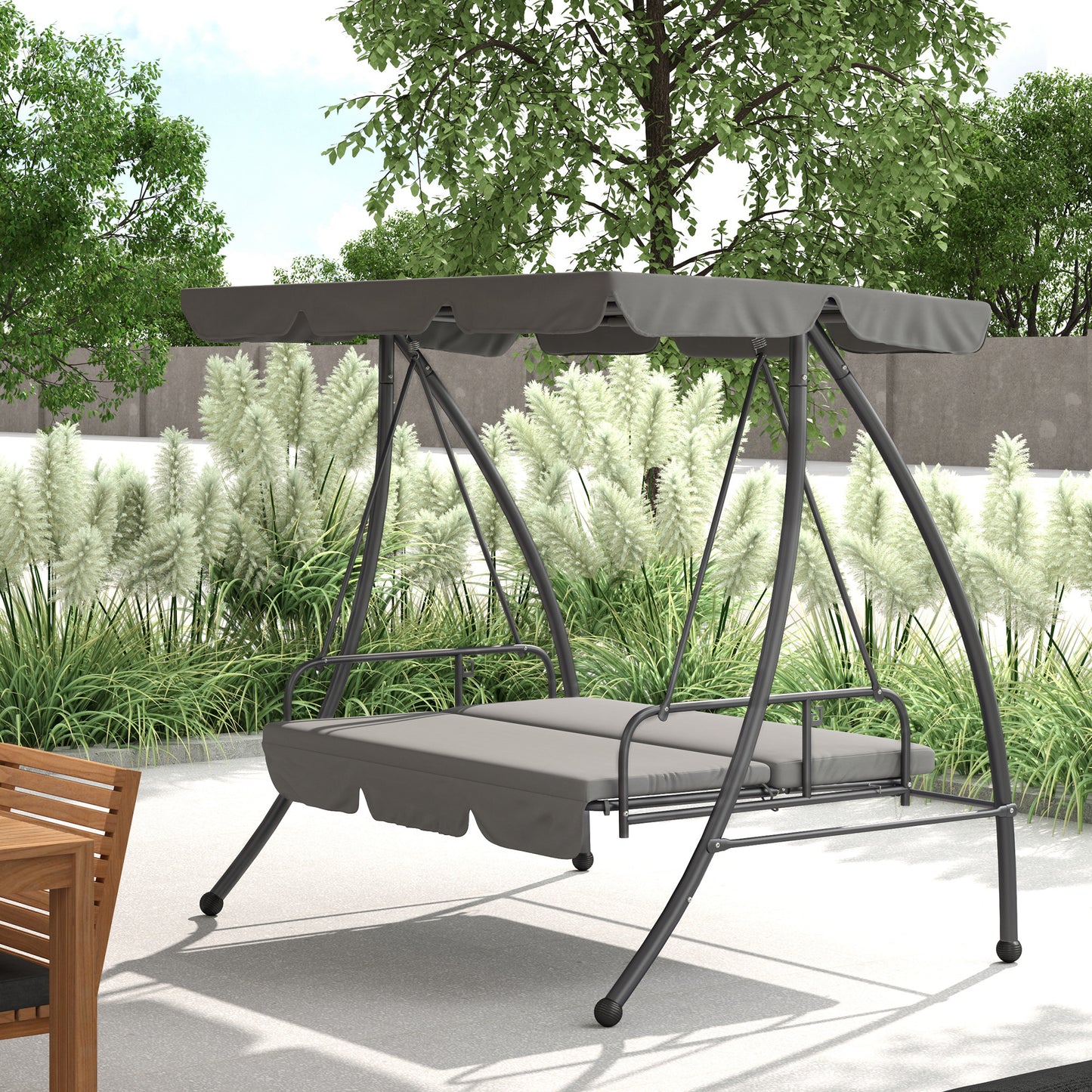 Outsunny 2-in-1 Swing Chair 3 Seater Hammock Cushion Bed Tilt Canopy