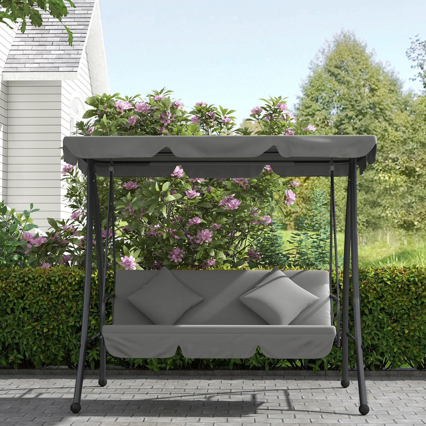 Outsunny 2-in-1 Swing Chair 3 Seater Hammock Cushion Bed Tilt Canopy