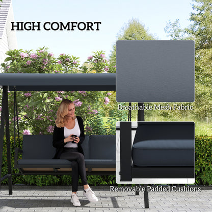 Outsunny 3 Seater Garden Swing Chair with Adjustable Canopy, Dark Grey