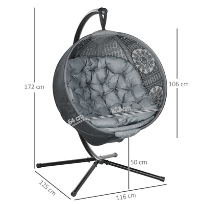 Outsunny Hanging Swing Chair w/ Metal Stand & Side Pocket, Charcoal Grey