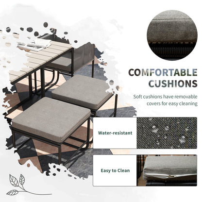 Outsunny Rattan Dining Set, Garden Table & Chair Sets w/ Space-saving Design