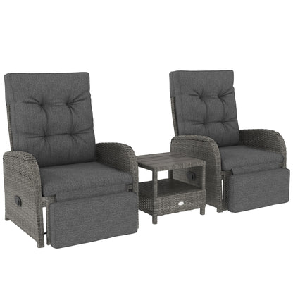 Outsunny 3 Pieces Rattan Bistro Set with Cushions for Outdoor, Grey