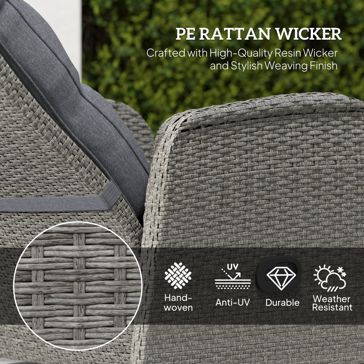 Outsunny 3 Pieces Rattan Bistro Set with Cushions for Outdoor, Grey