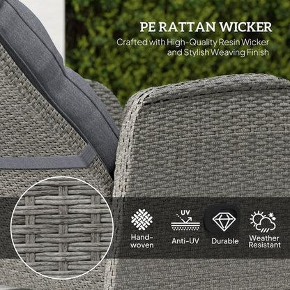 Outsunny 3 Pieces Rattan Bistro Set with Cushions for Outdoor, Grey