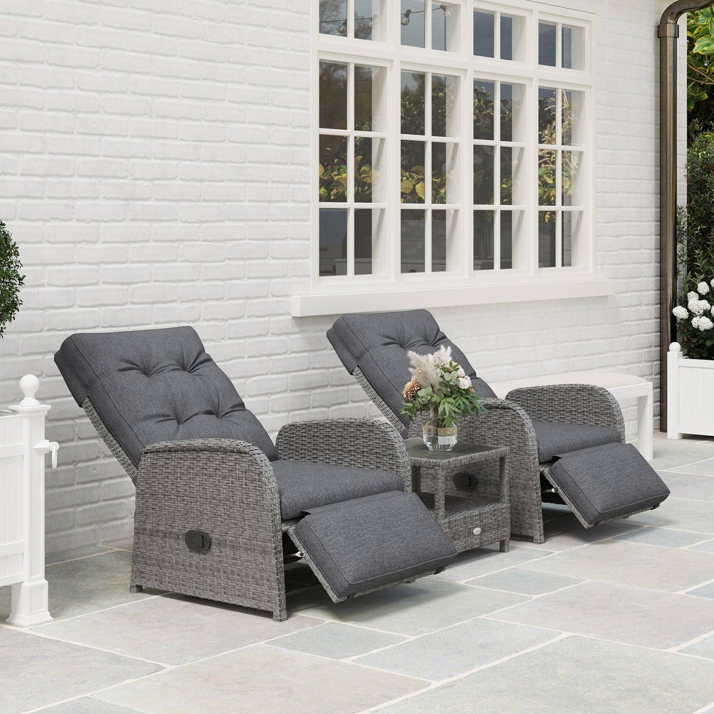 Outsunny 3 Pieces Rattan Bistro Set with Cushions for Outdoor, Grey