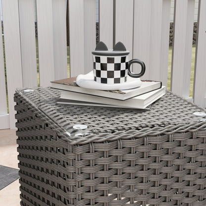 Outsunny 3 PCS Aluminium Rattan Bistro Set with Soft Cushions & Glass Top
