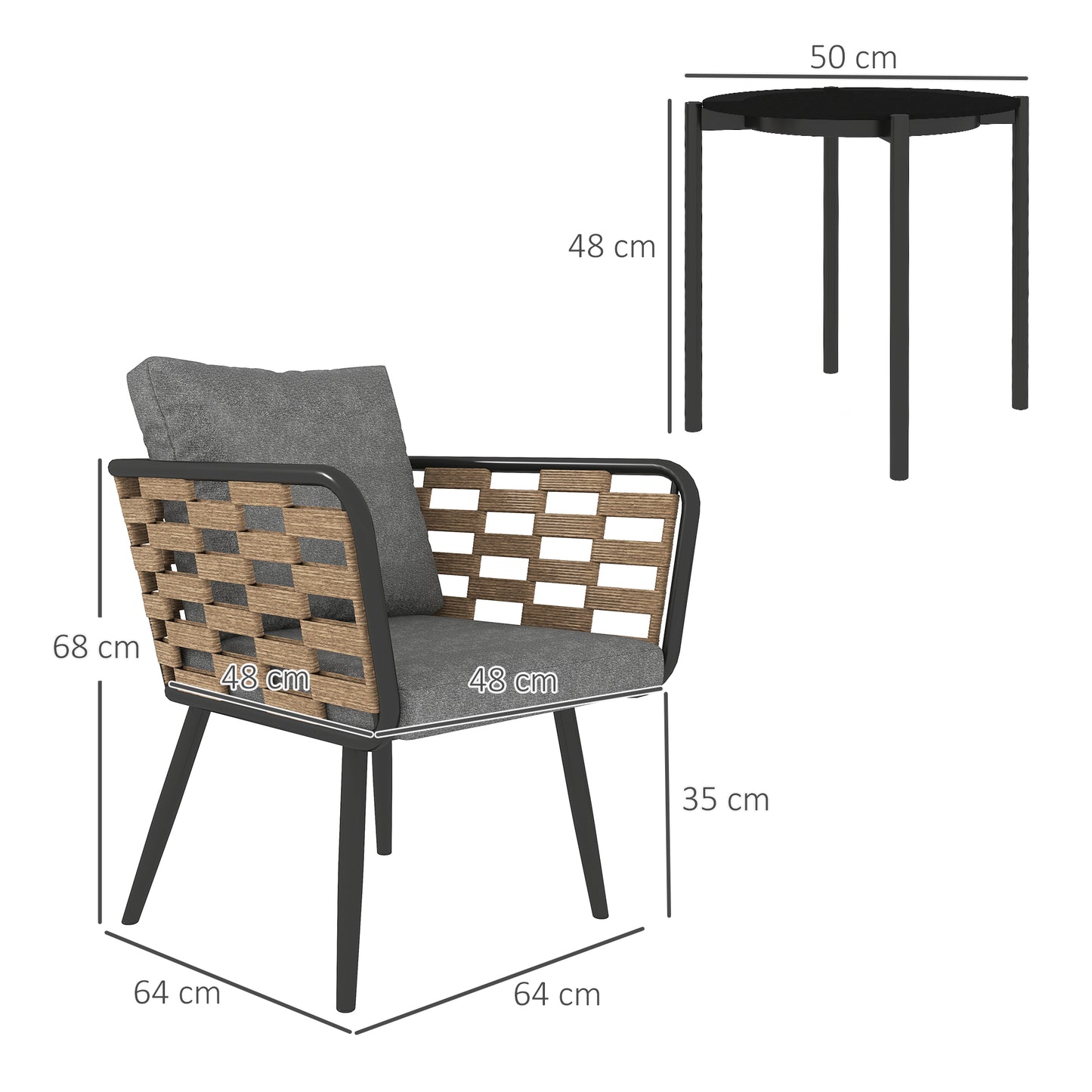 Outsunny 3 Pieces Rattan Bistro Set, Wicker Garden Furniture Set w/ Cushions