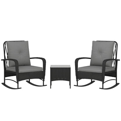 Outsunny Rattan Bistro Set Balcony Furniture with Rocking Chairs, Black