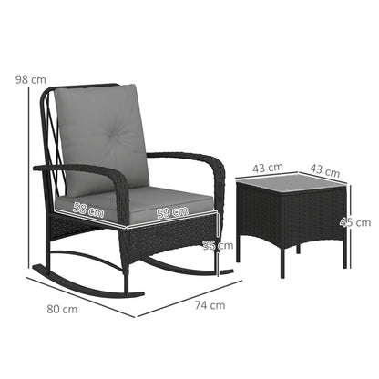Outsunny Rattan Bistro Set Balcony Furniture with Rocking Chairs, Black