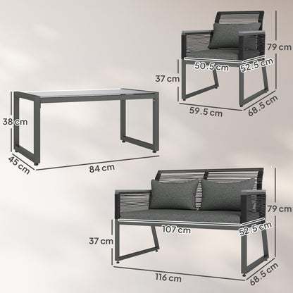 Outsunny 4 Pieces Rattan Garden Furniture Set for 4 Person, Charcoal Grey