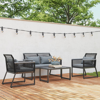 Outsunny 4 Pieces Rattan Garden Furniture Set for 4 Person, Charcoal Grey
