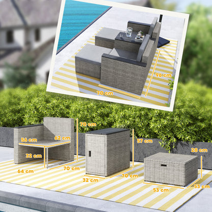 Outsunny 5 Piece Rattan Garden Furniture Set w/ Storage Table, Stools, Grey