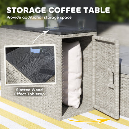 Outsunny 5 Piece Rattan Garden Furniture Set w/ Storage Table, Stools, Grey
