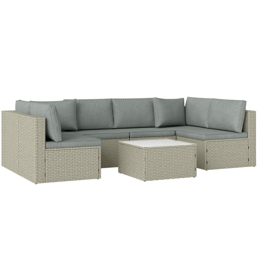 Outsunny 7 Pieces Rattan Garden Furniture Set with Cushions, Light Brown