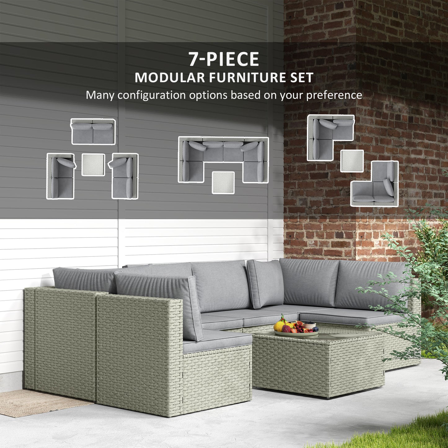 Outsunny 7 Pieces Rattan Garden Furniture Set with Cushions, Light Brown