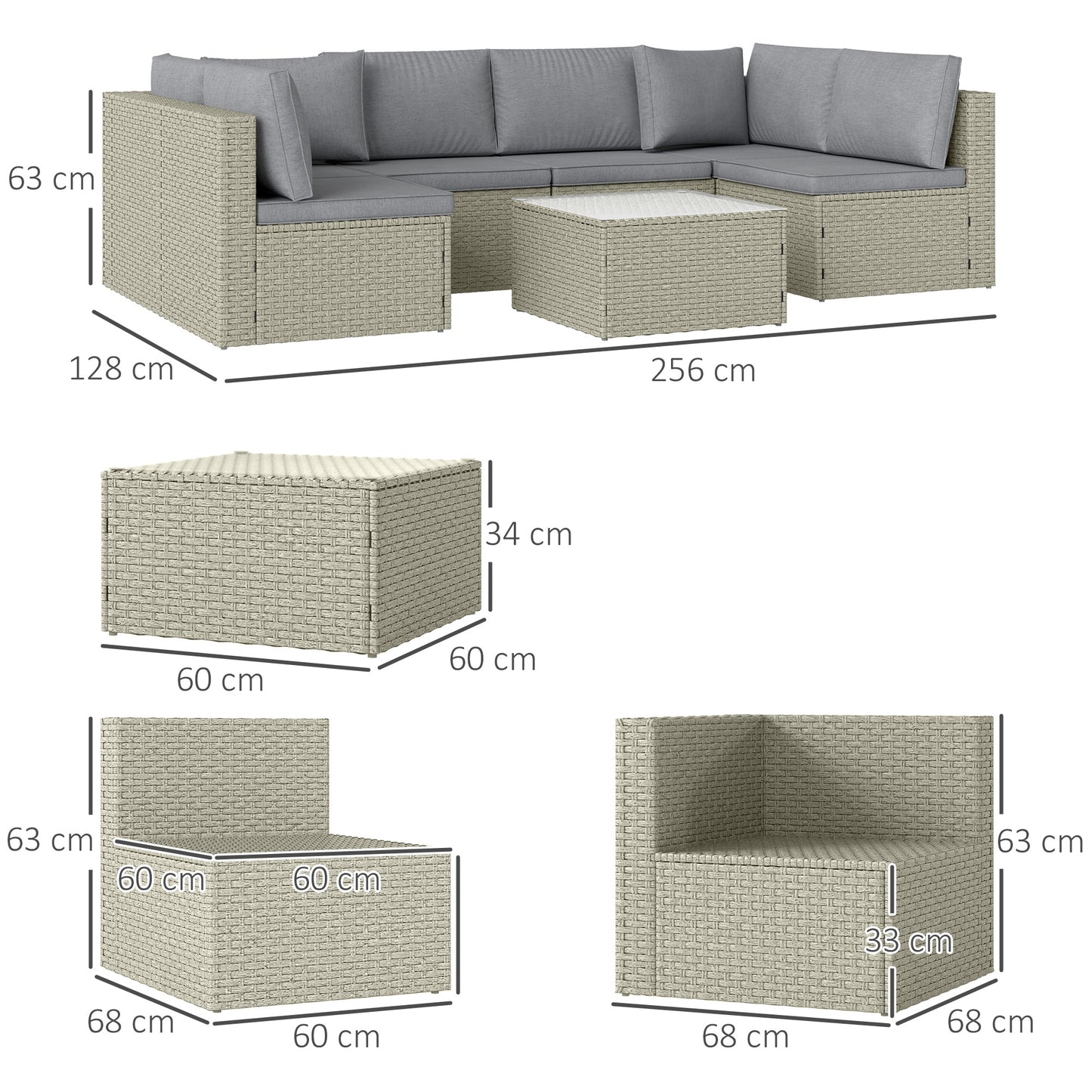 Outsunny 7 Pieces Rattan Garden Furniture Set with Cushions, Light Brown