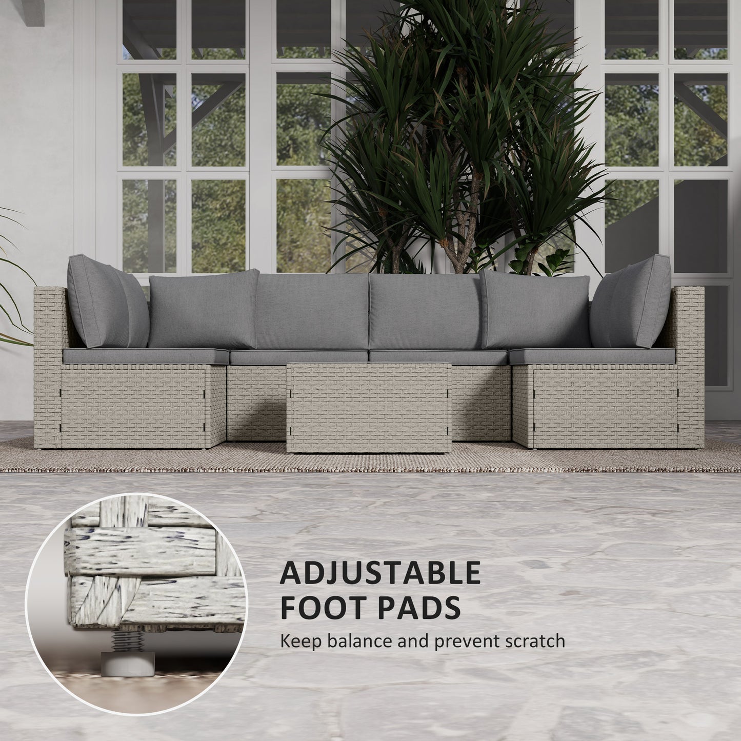 Outsunny 7 Pieces Rattan Garden Furniture Set with Cushions, Light Brown