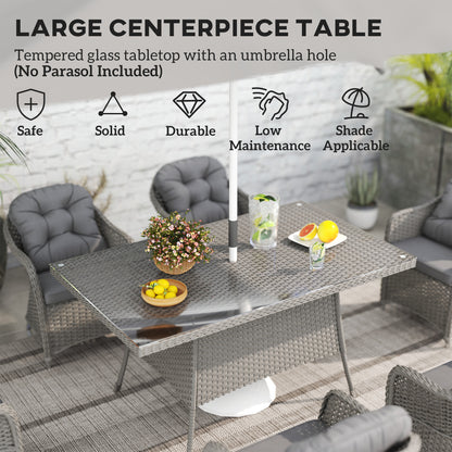 Outsunny PE Rattan Garden Dining Set for 6 with Seat and Back Cushions