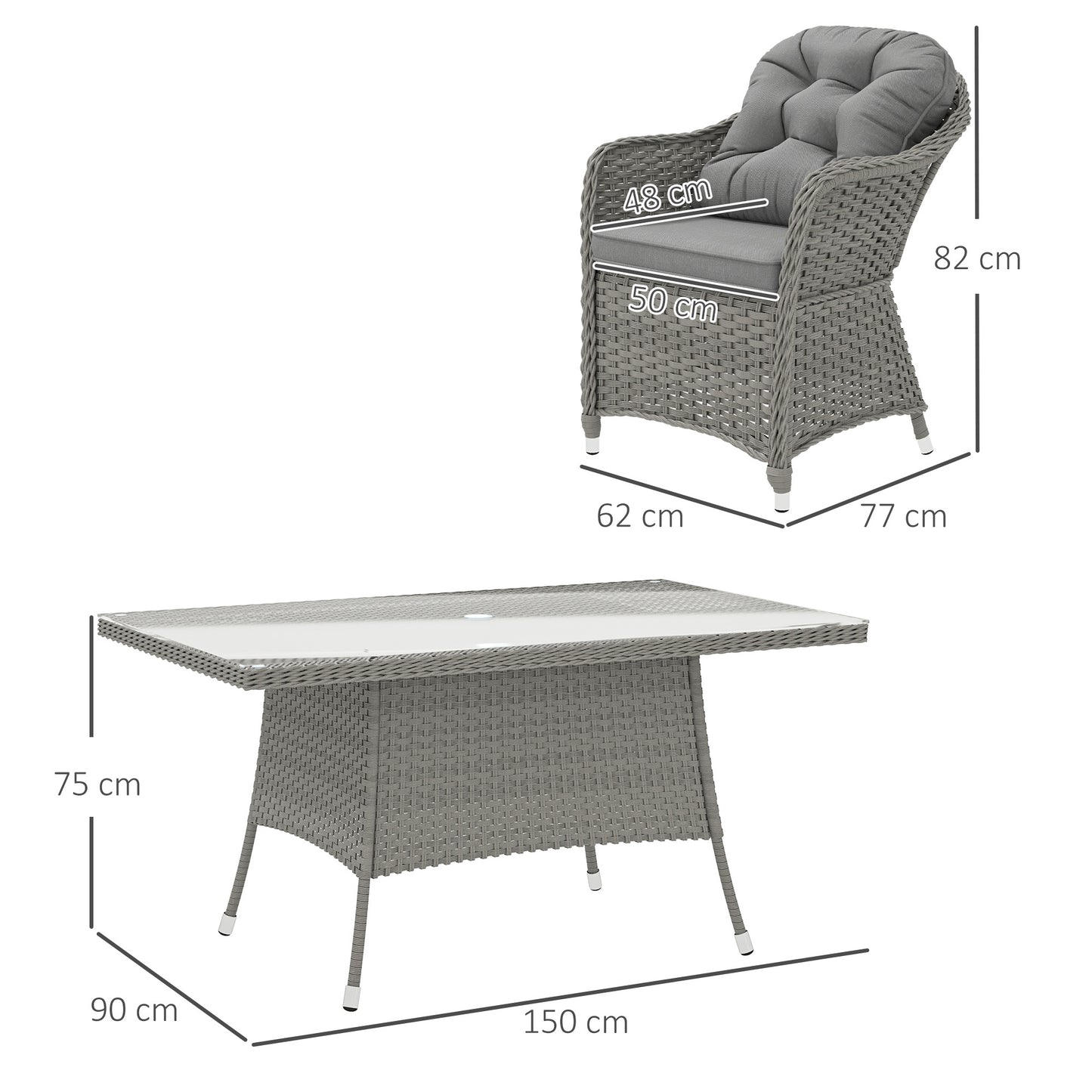 Outsunny PE Rattan Garden Dining Set for 6 with Seat and Back Cushions