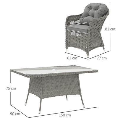 Outsunny PE Rattan Garden Dining Set for 6 with Seat and Back Cushions