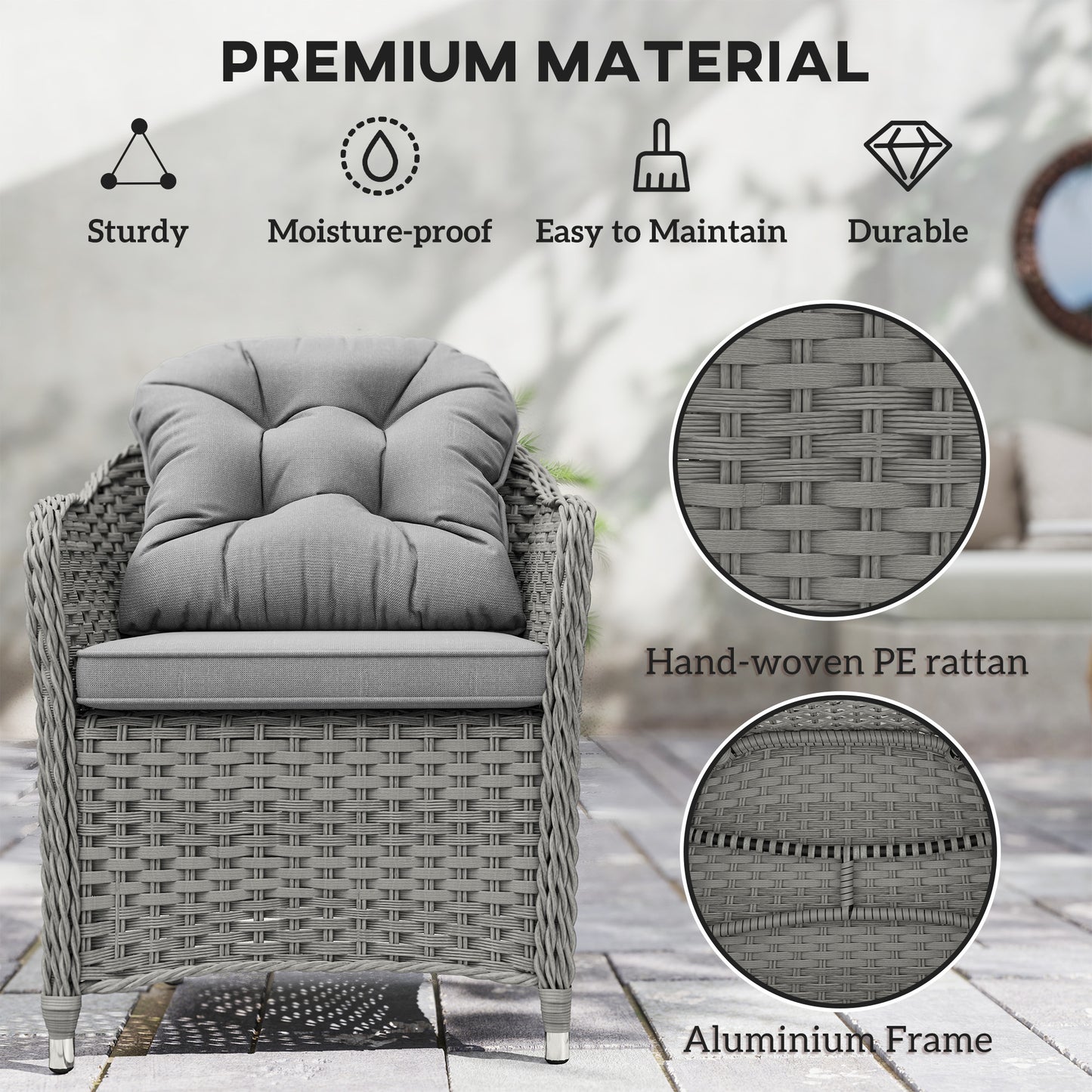 Outsunny PE Rattan Garden Dining Set for 6 with Seat and Back Cushions
