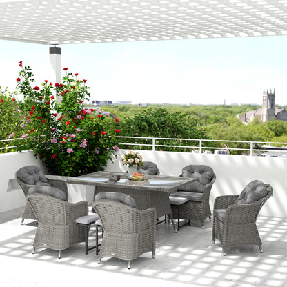 Outsunny PE Rattan Garden Dining Set for 6 with Seat and Back Cushions
